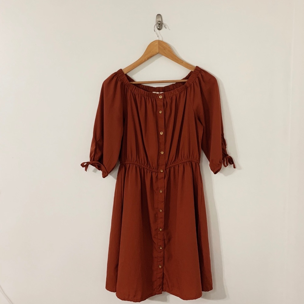Pink/red  dress with gold buttons!